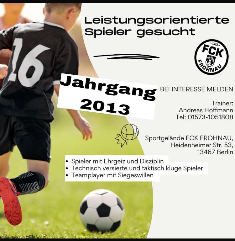 Leistungsorientierte Spieler der U2013 gesucht beim FCK Frohnau
